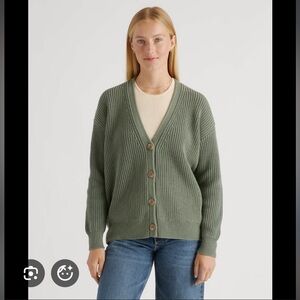 Quince 100% Organic Cotton Oversized Boyfriend Cardigan in Agave